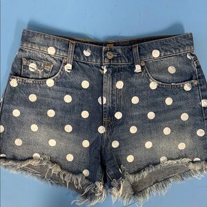 7 For All Mankind White Polka Dot Blue Denim Cutoff Shorts